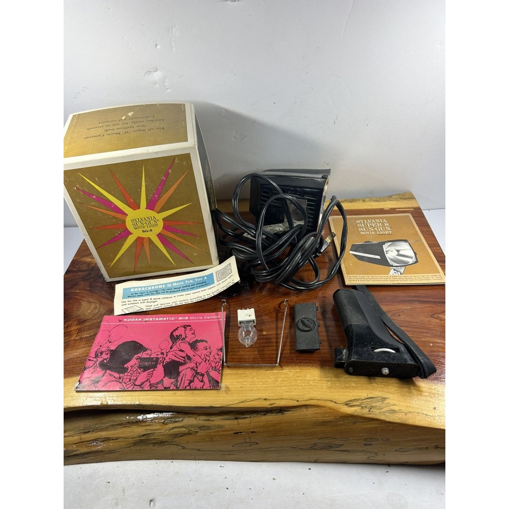 Vintage Sylvania Super 8 Sun Gun Movie Light SG-8‎ Box, Handle & Manual Untested